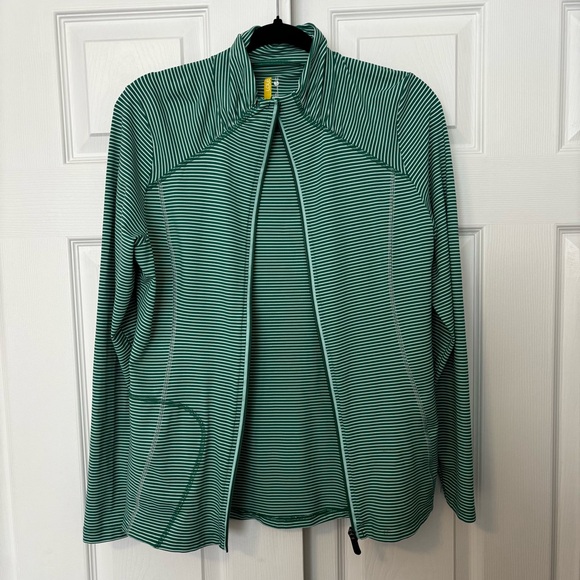 Lolë Women’s Large Green Striped Full Zip Jacket UPF 50+ Wicking Stretch - Picture 3 of 16